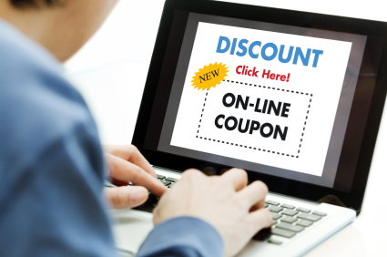 Image of computer terminal with words "online coupon"